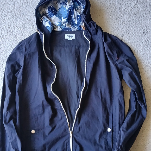 Craft-Flow Voyage Blue Floral Hooded Jacket Full Zip Snap Button Small Natical - Picture 1 of 6